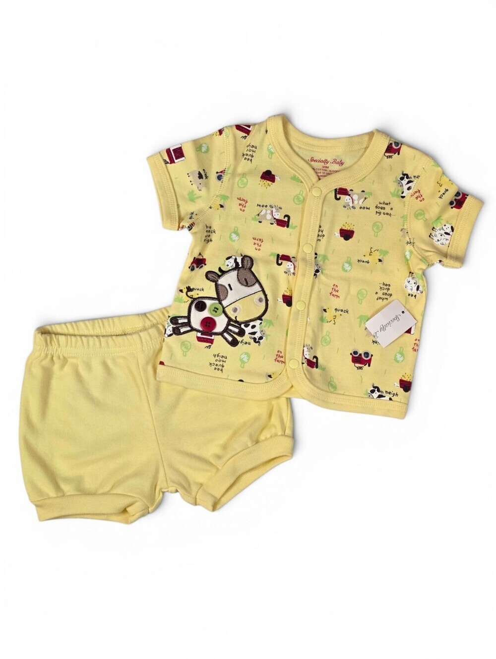 Specialty Baby Farm Animal 2 Pc Outfit 3-6M Cow Applique Butter Yellow Cotton